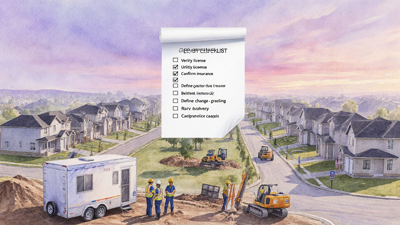 Watercolor of a Calgary subdivision development coordinated by a construction company.